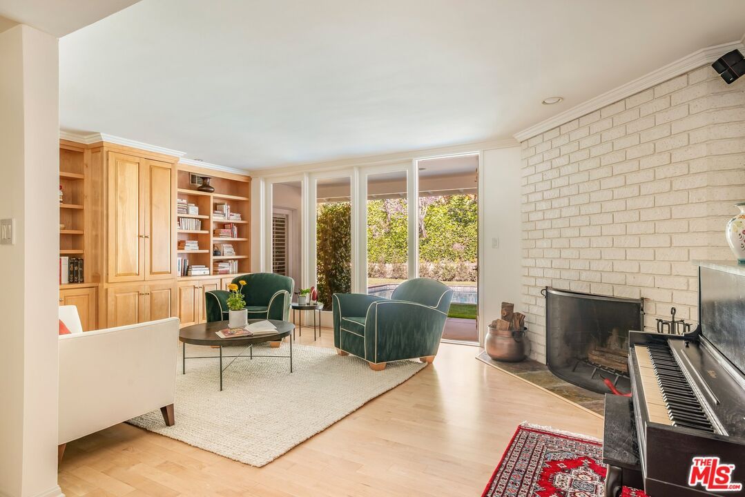 Fireplace, Interior, Living room, Piano, Stone Walls, Wood Texture Flooring