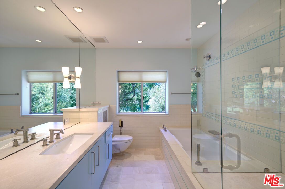 Bathroom, Dual Sink Vanities, Glass Shower, Interior, Pendant Lights, Recessed Lighting