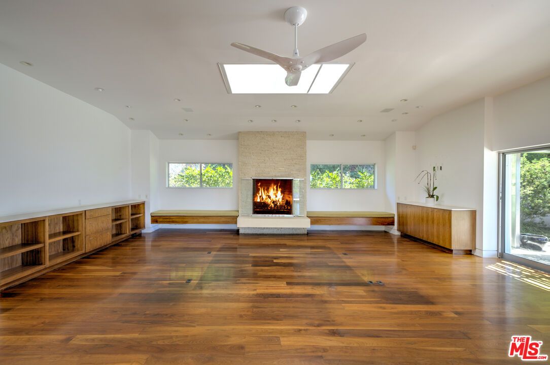 Empty room, Fireplace, Interior, Recessed Lighting, Wood Texture Flooring