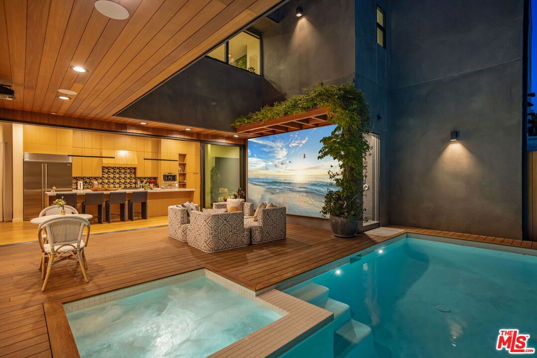 Interior, Kitchen, Pool, Recessed Lighting, Water, Wooden Ceilings, Wood Texture Flooring