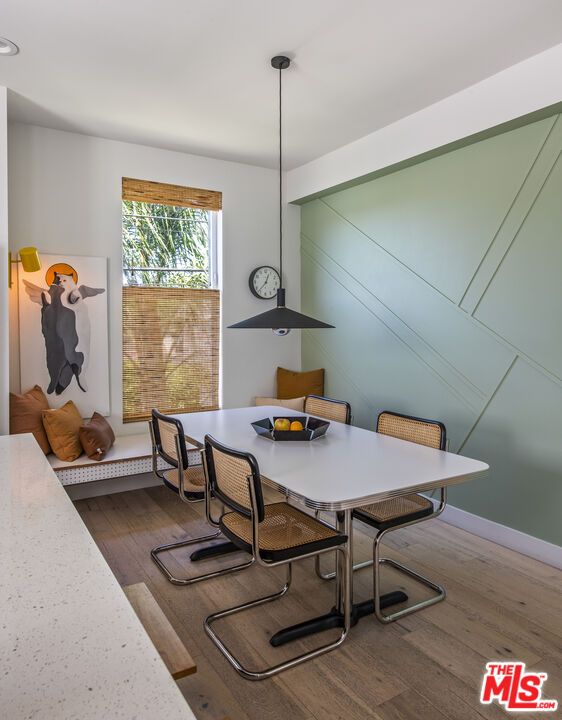 Dining room, Interior, Pendant Lights, Recessed Lighting, Wood Texture Flooring