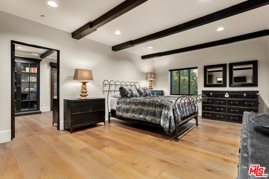 Bedroom, Interior, Recessed Lighting, Wooden Beams, Wood Texture Flooring