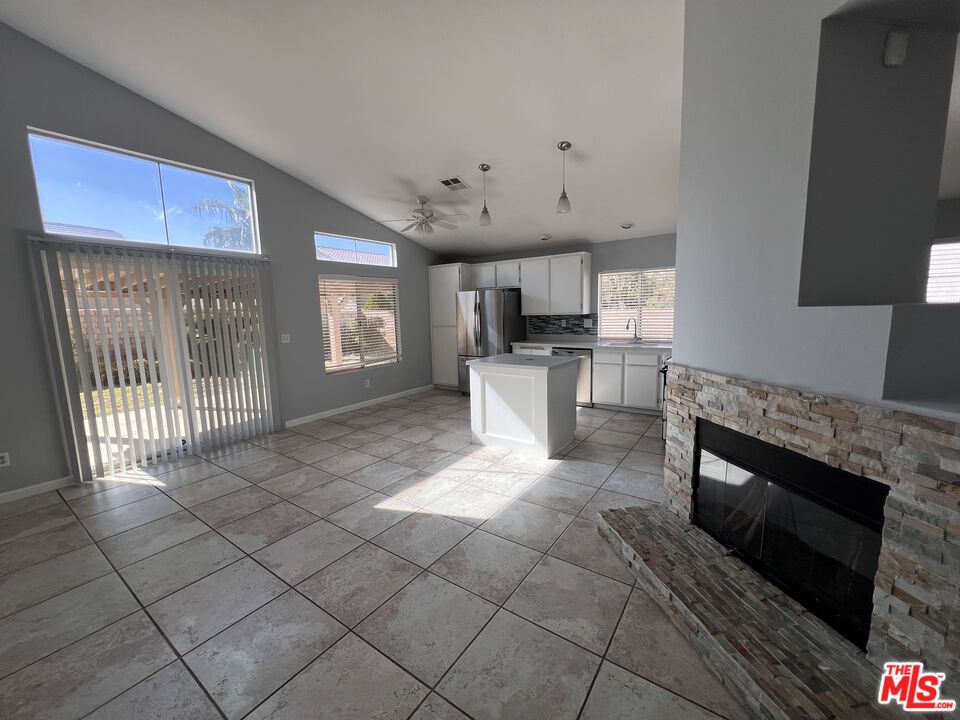Fireplace, Interior, Kitchen, Pendant Lights