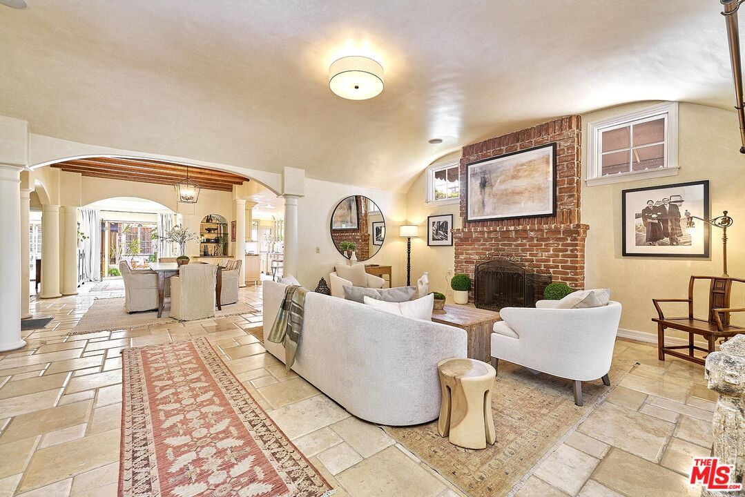 Dining room, Fireplace, Interior, Living room, Pendant Lights