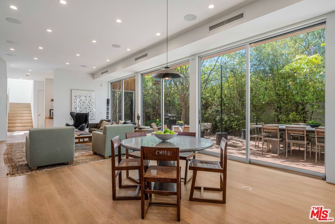 Dining room, Interior, Living room, Pendant Lights, Recessed Lighting, Wood Texture Flooring