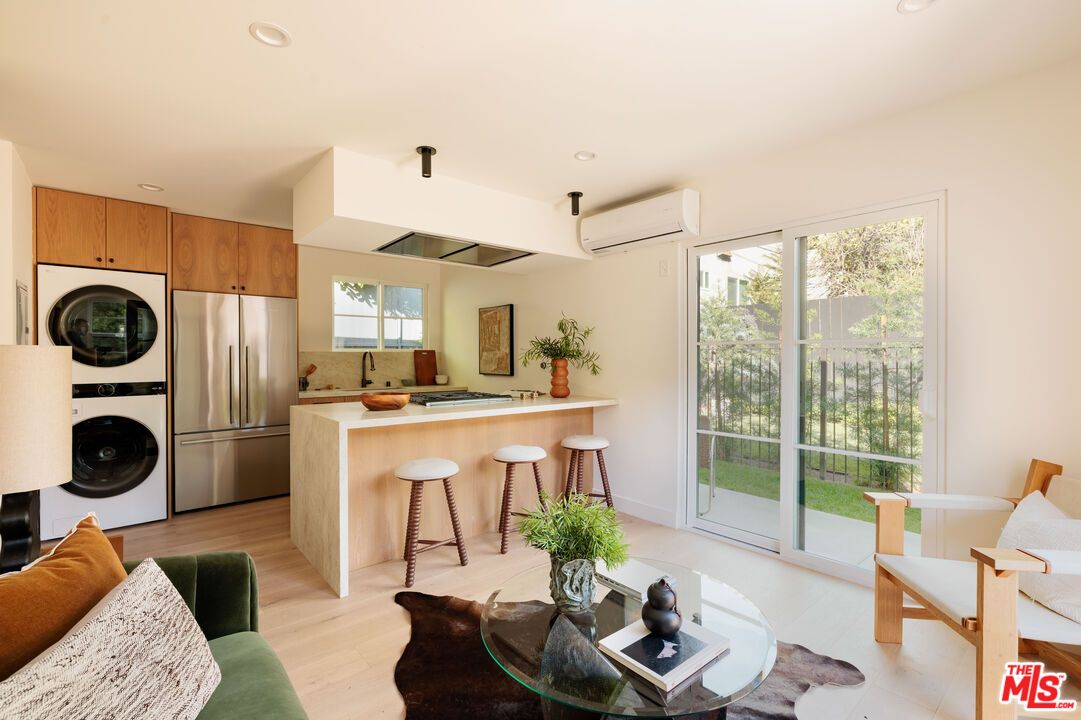 Interior, Kitchen, Living room, Recessed Lighting, Washer, Wood Texture Flooring