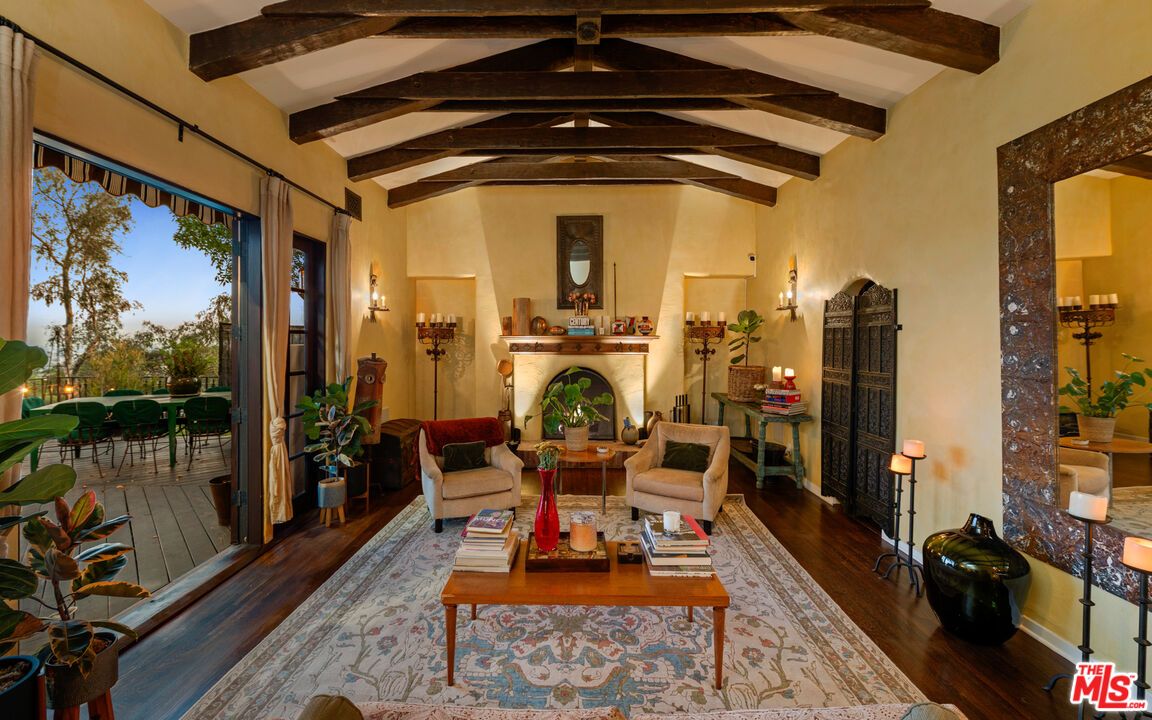 Fireplace, Interior, Living room, Wooden Beams, Wood Texture Flooring