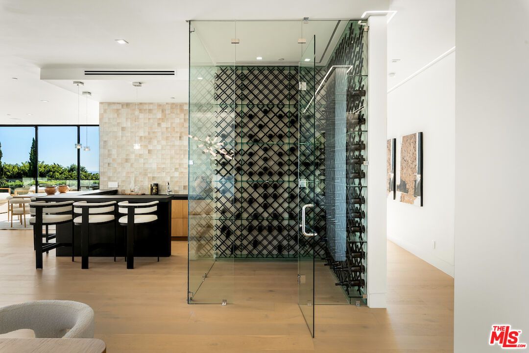 Dining room, Interior, Pendant Lights, Recessed Lighting, Wine Storage, Wood Texture Flooring