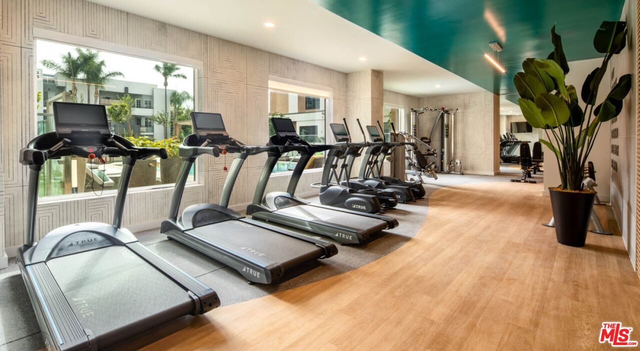 Fitness Equipment, Gym, Interior, Recessed Lighting, Wood Texture Flooring