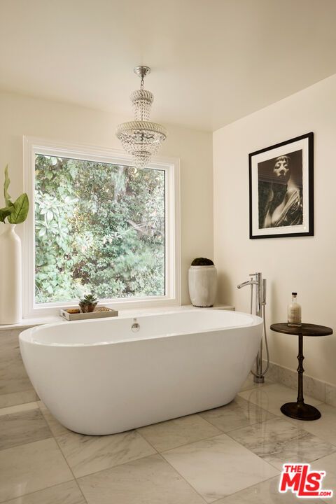 Bathroom, Chandelier, Free Standing Baths, Interior, Marble