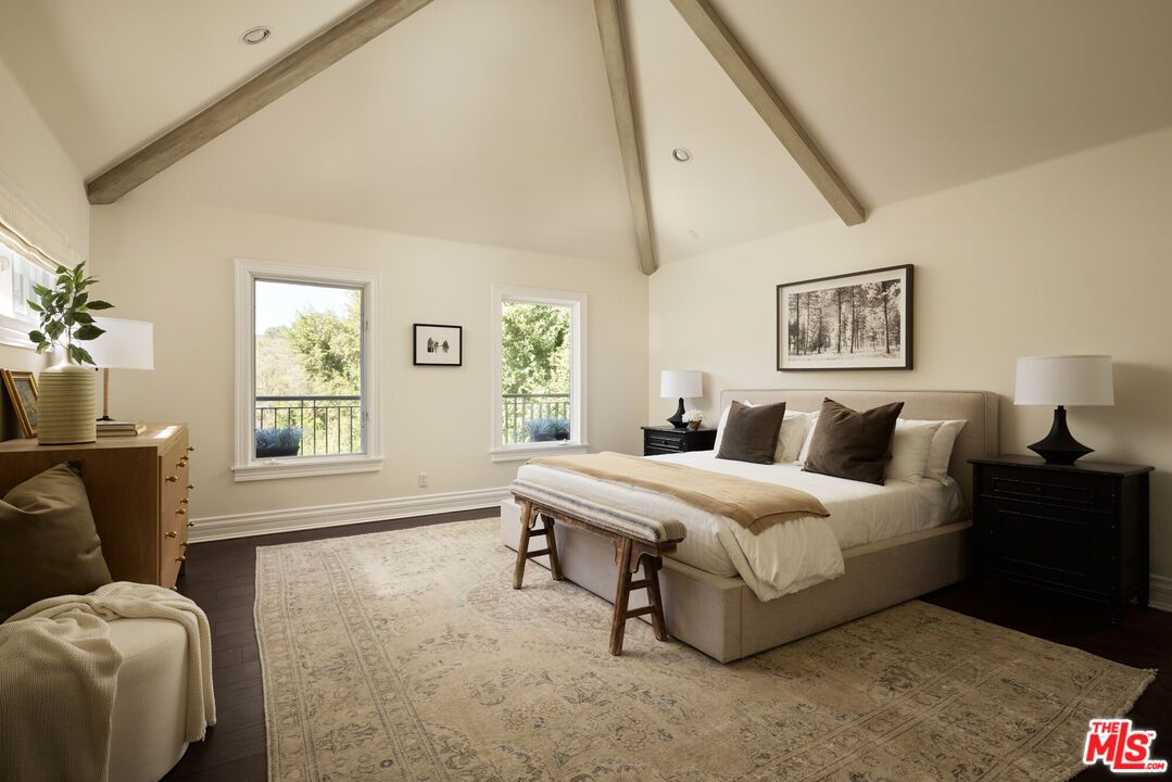 Bedroom, Interior, Recessed Lighting, Wooden Beams, Wood Texture Flooring