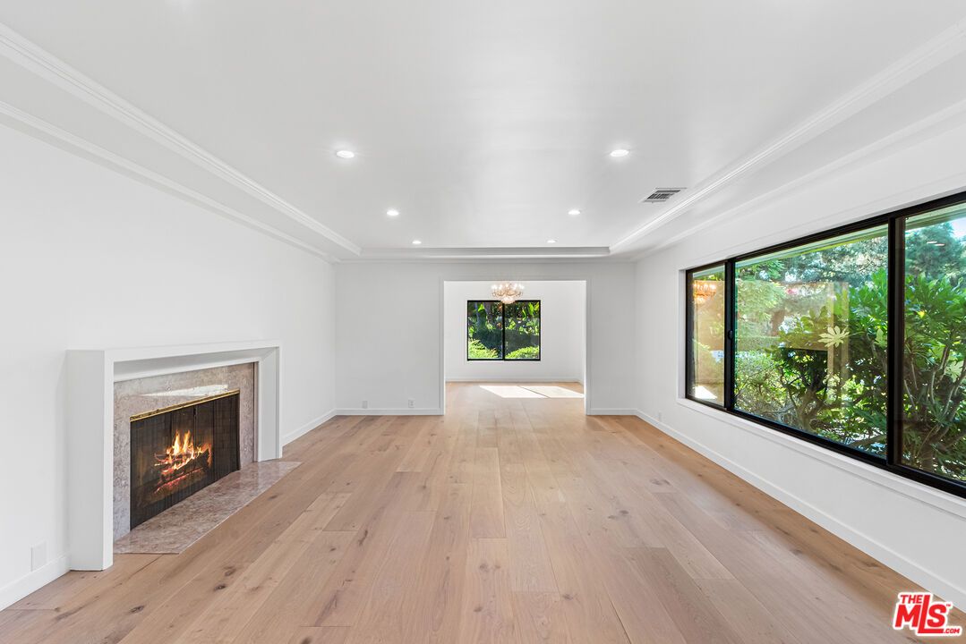 Empty room, Fireplace, Interior, Recessed Lighting, Wood Texture Flooring