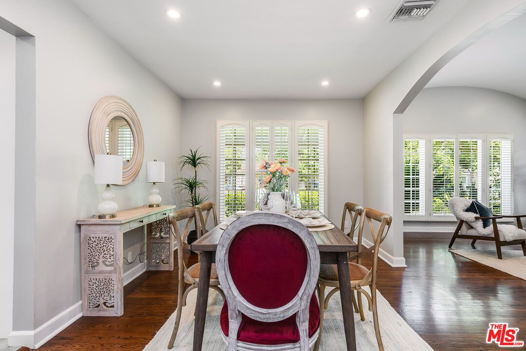 Dining room, Interior, Recessed Lighting, Wood Texture Flooring