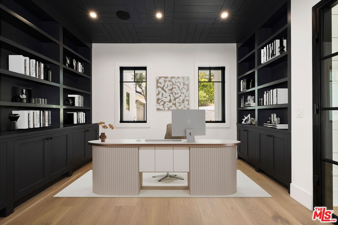 Home Office, Interior, Recessed Lighting, Wood Texture Flooring
