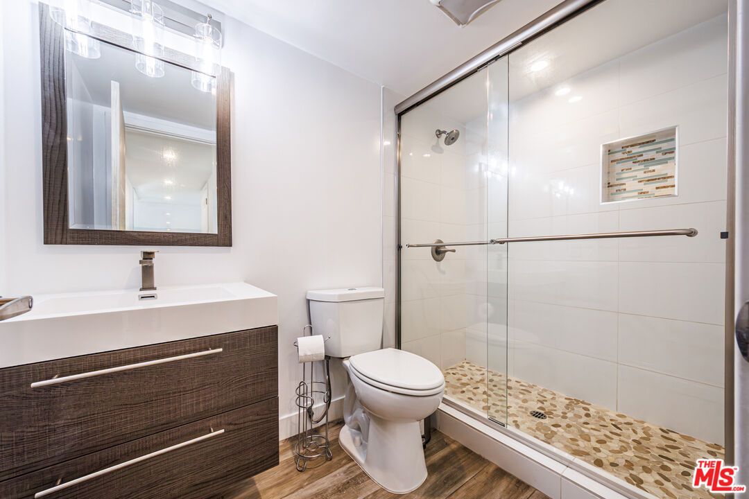 Bathroom, Glass Shower, Interior, Wood Texture Flooring