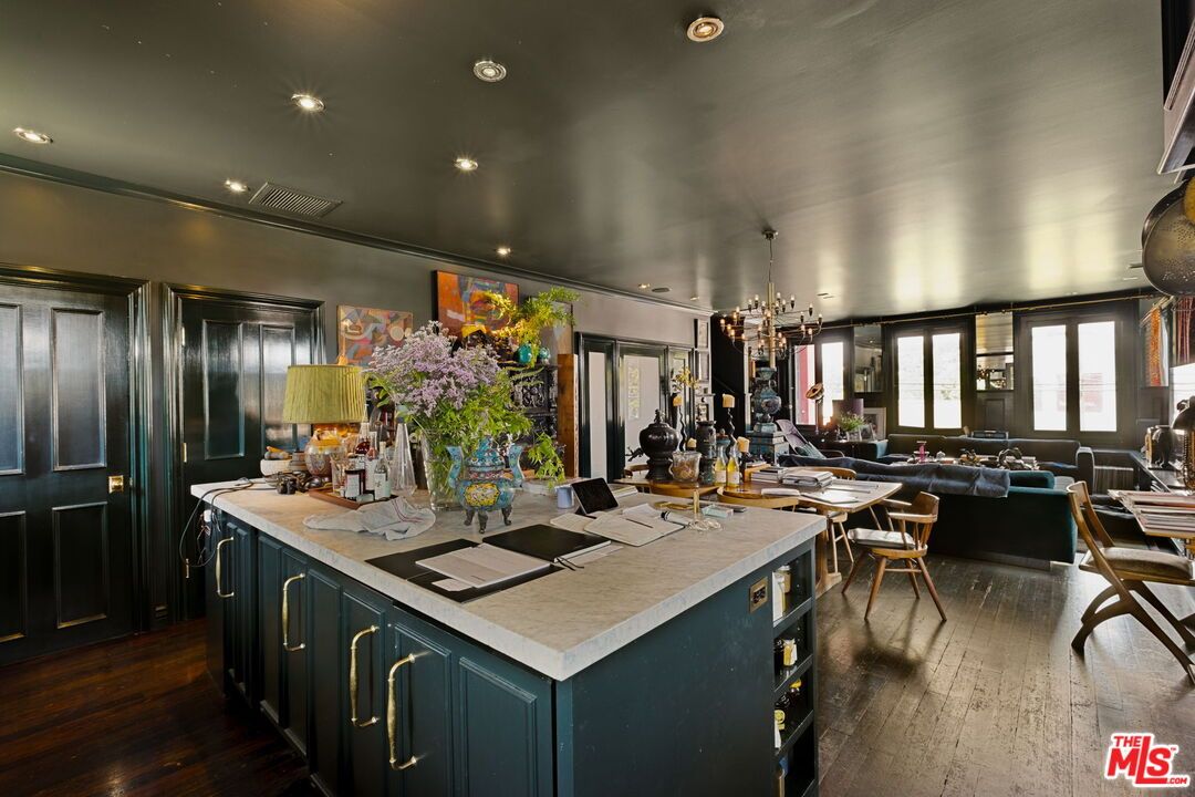 Chandelier, Dining room, Interior, Kitchen, Living room, Recessed Lighting, Wood Texture Flooring