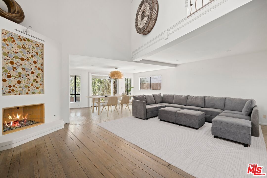 Dining room, Fireplace, Interior, Living room, Wood Texture Flooring