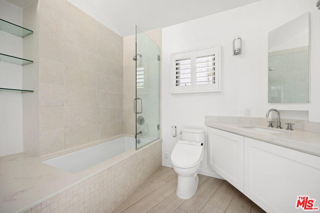 Bathroom, Glass Shower, Interior, Wood Texture Flooring