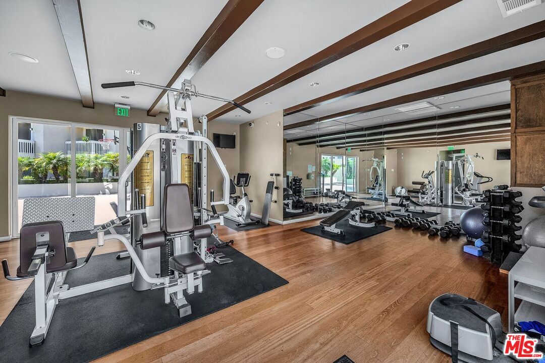 Fitness Equipment, Gym, Interior, Recessed Lighting, Wood Texture Flooring