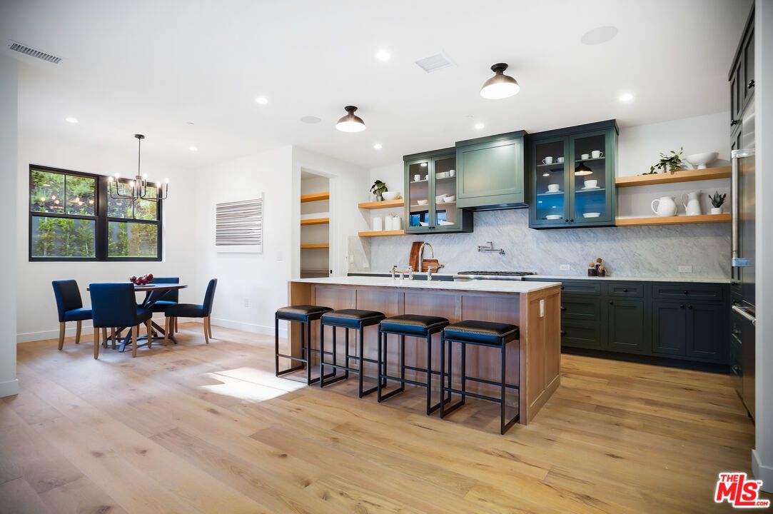 Dining room, Interior, Pendant Lights, Recessed Lighting, Wood Texture Flooring