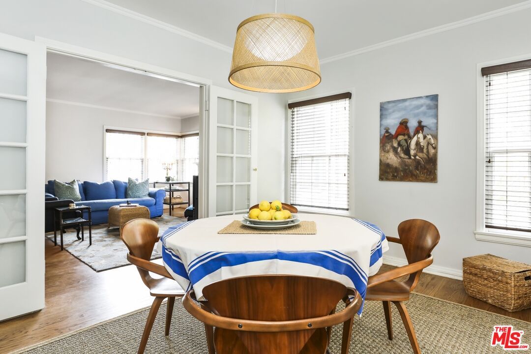 Dining room, Interior, Living room, Pendant Lights, Wood Texture Flooring