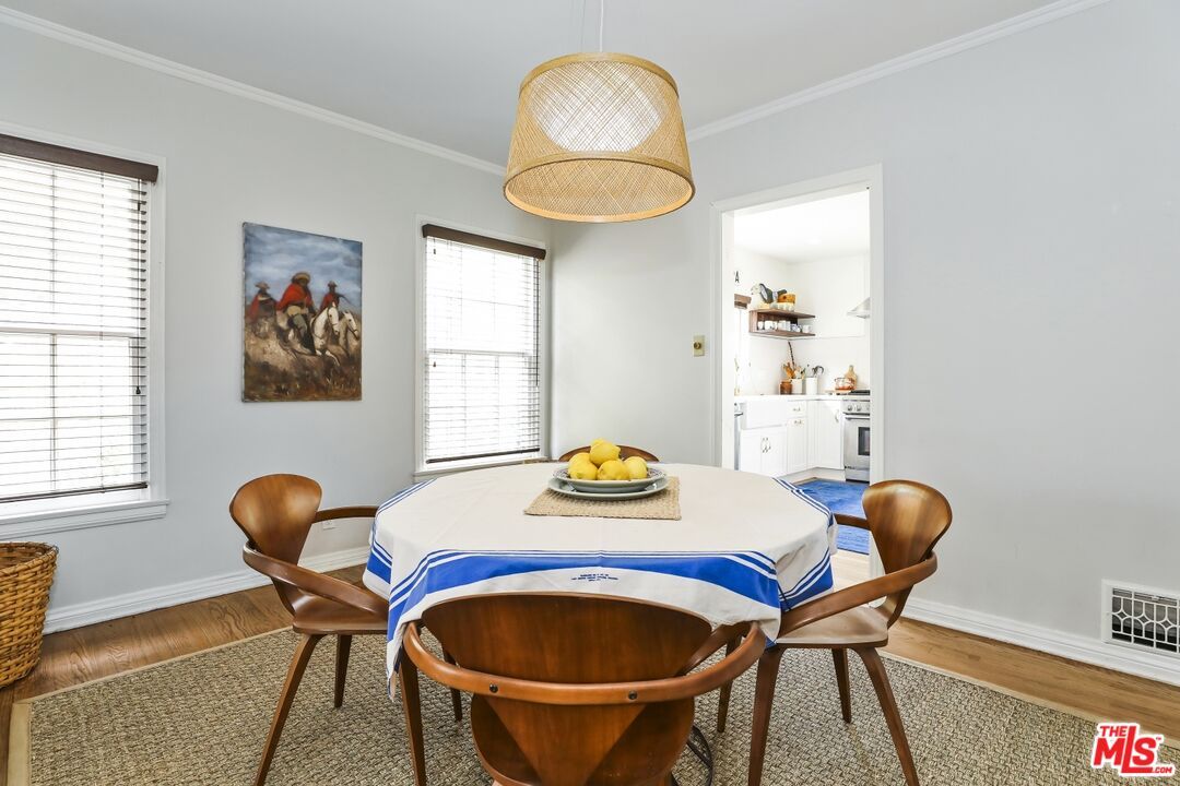 Dining room, Interior, Pendant Lights, Wood Texture Flooring