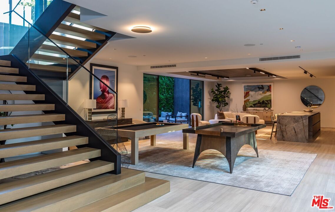 Billiard Table, Game Room, Interior, Recessed Lighting, Wood Texture Flooring