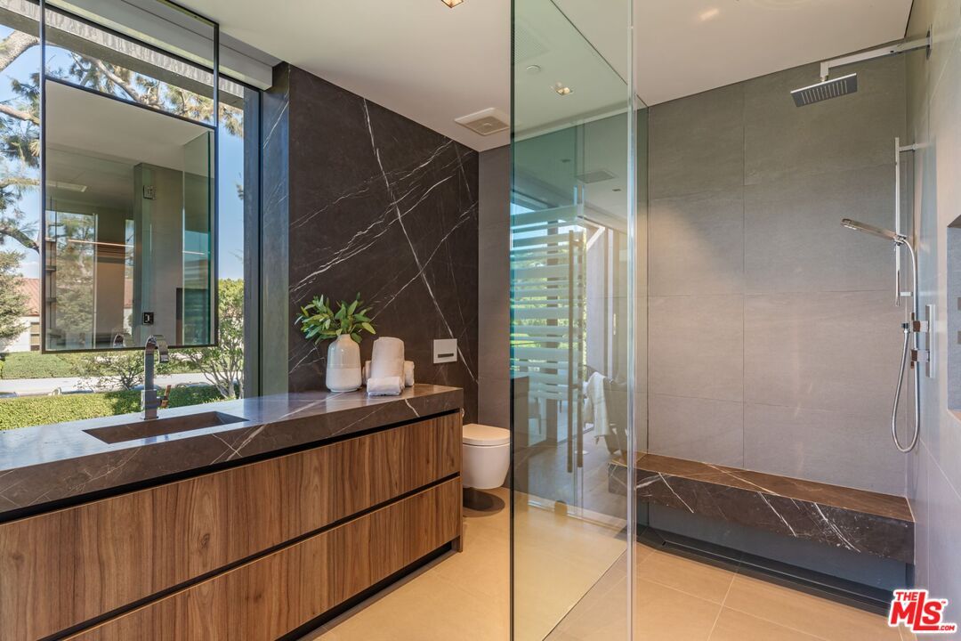 Bathroom, Glass Shower, Interior, Marble Walls, Recessed Lighting