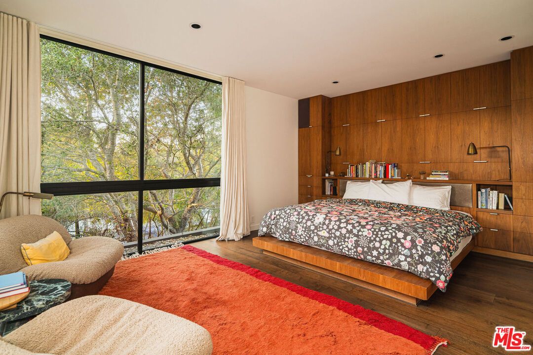Bedroom, Interior, Recessed Lighting, Wood Texture Flooring, Wooden Walls