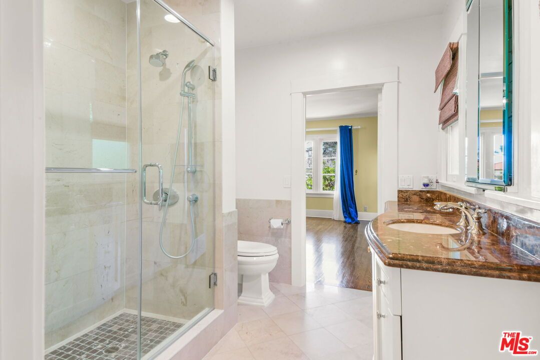 Bathroom, Glass Shower, Interior, Recessed Lighting, Wood Texture Flooring