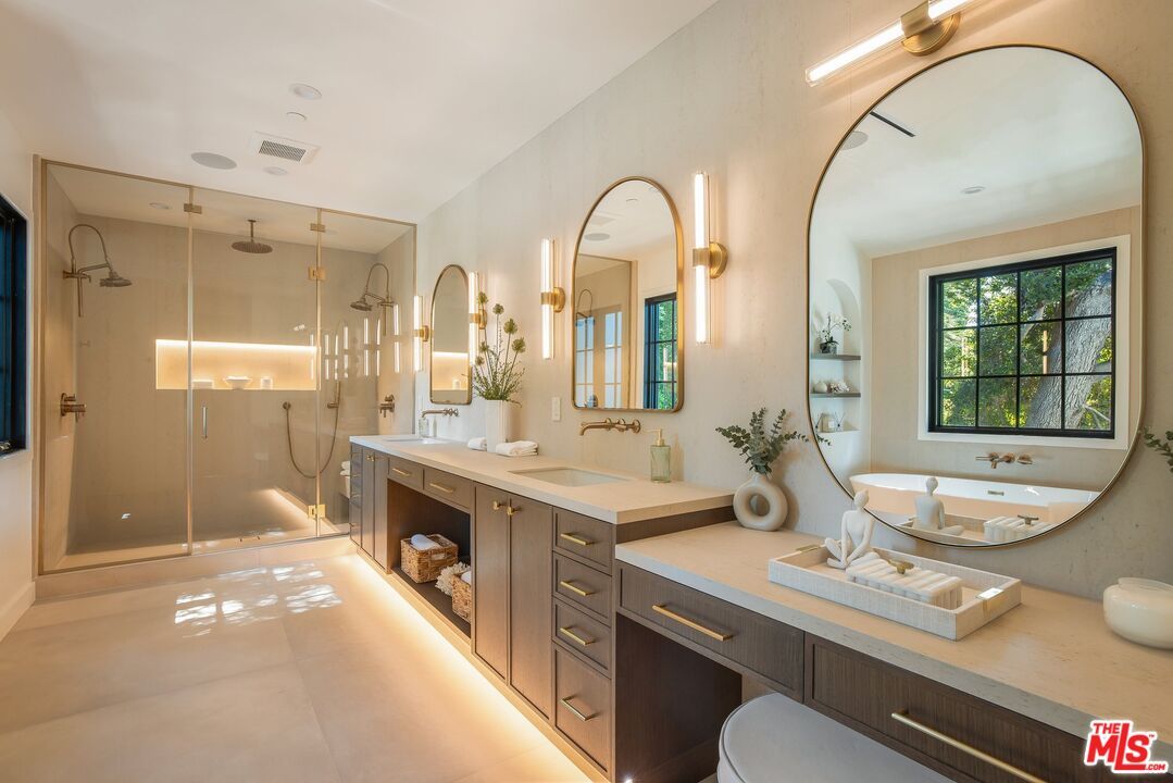 Bathroom, Dual Sink Vanities, Glass Shower, Interior, Recessed Lighting