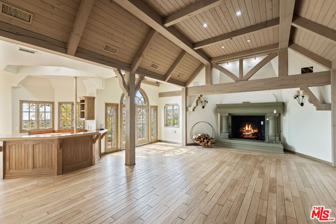 Fireplace, Interior, Recessed Lighting, Wooden Beams, Wooden Ceilings, Wood Texture Flooring