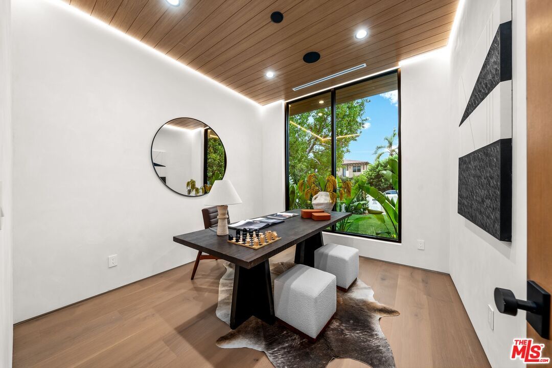 Home Office, Interior, Recessed Lighting, Wooden Ceilings, Wood Texture Flooring