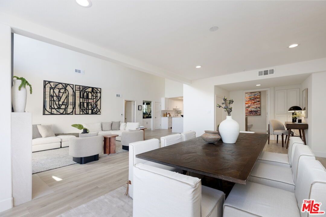 Dining room, Interior, Living room, Recessed Lighting, Wood Texture Flooring