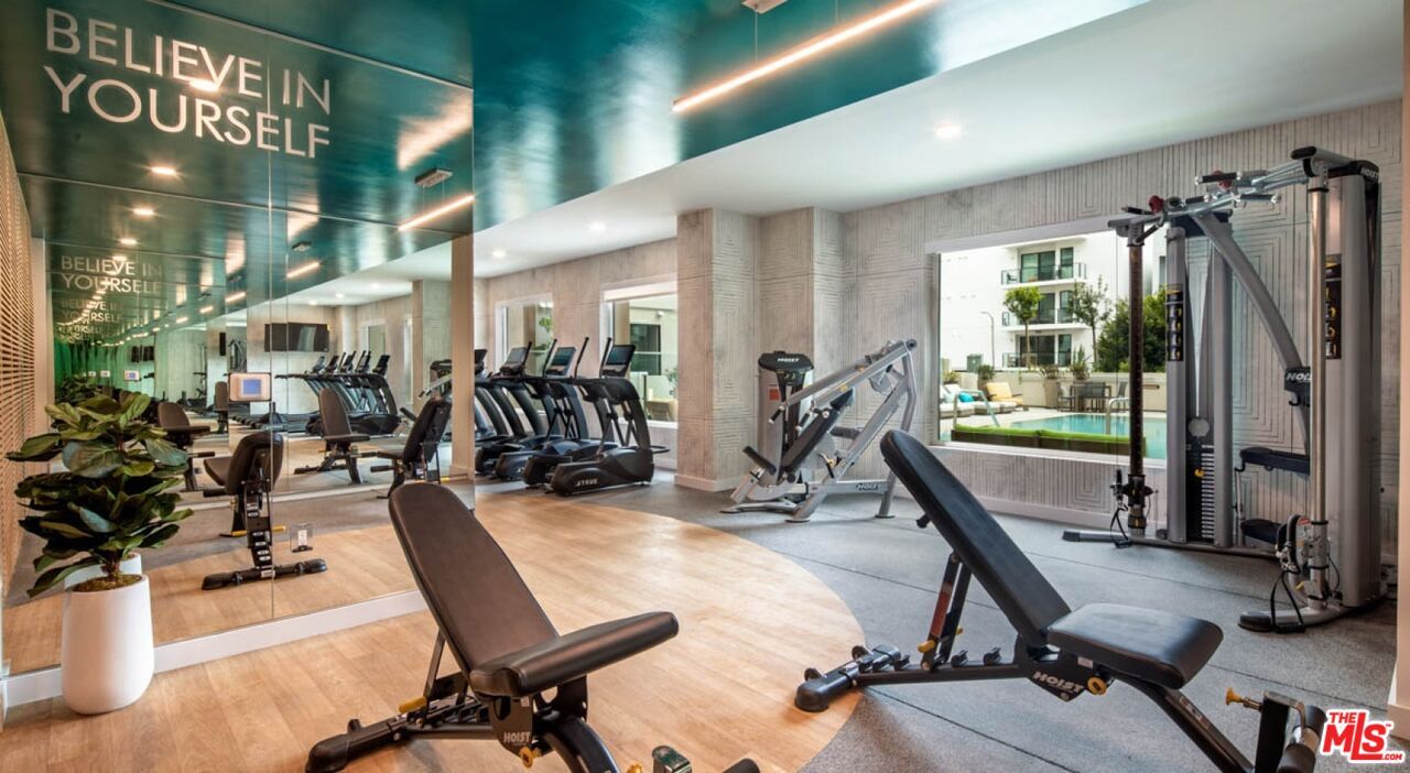 Fitness Equipment, Gym, Interior, Recessed Lighting, Wood Texture Flooring