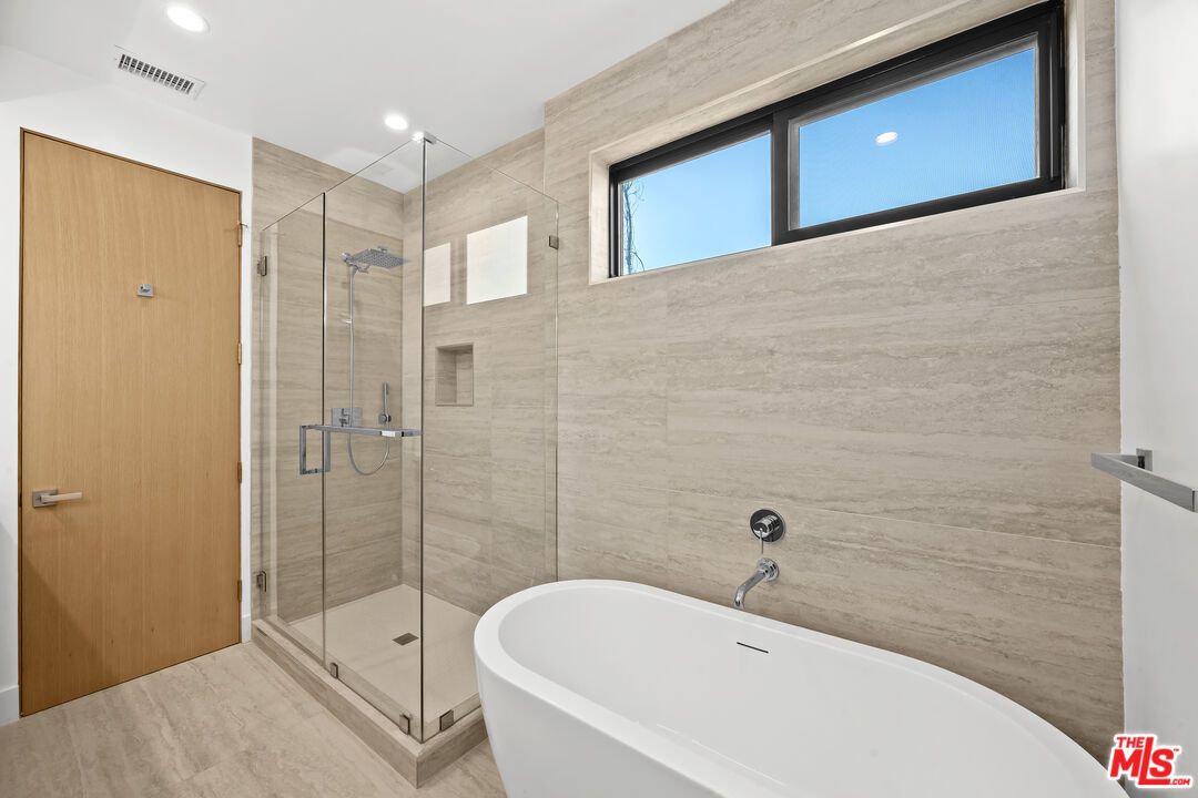 Bathroom, Free Standing Baths, Glass Shower, Interior, Recessed Lighting