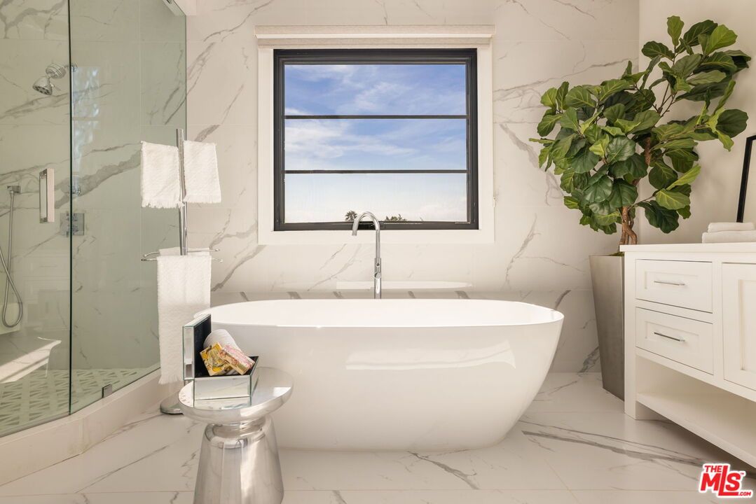 Bathroom, Free Standing Baths, Glass Shower, Interior, Marble, Marble Walls
