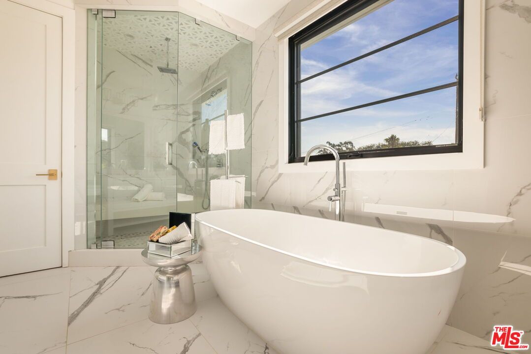 Bathroom, Free Standing Baths, Glass Shower, Interior, Marble, Marble Walls