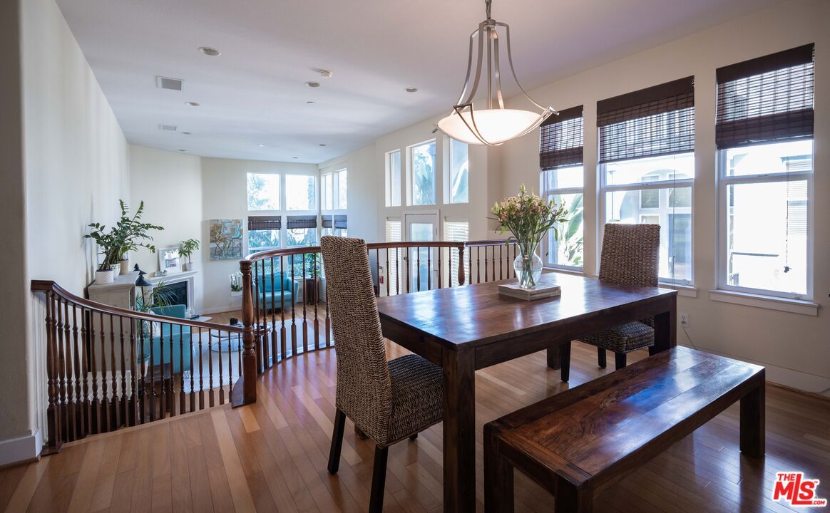 Dining room, Interior, Pendant Lights, Recessed Lighting, Wood Texture Flooring