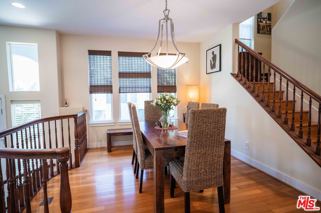 Dining room, Interior, Pendant Lights, Recessed Lighting, Wood Texture Flooring
