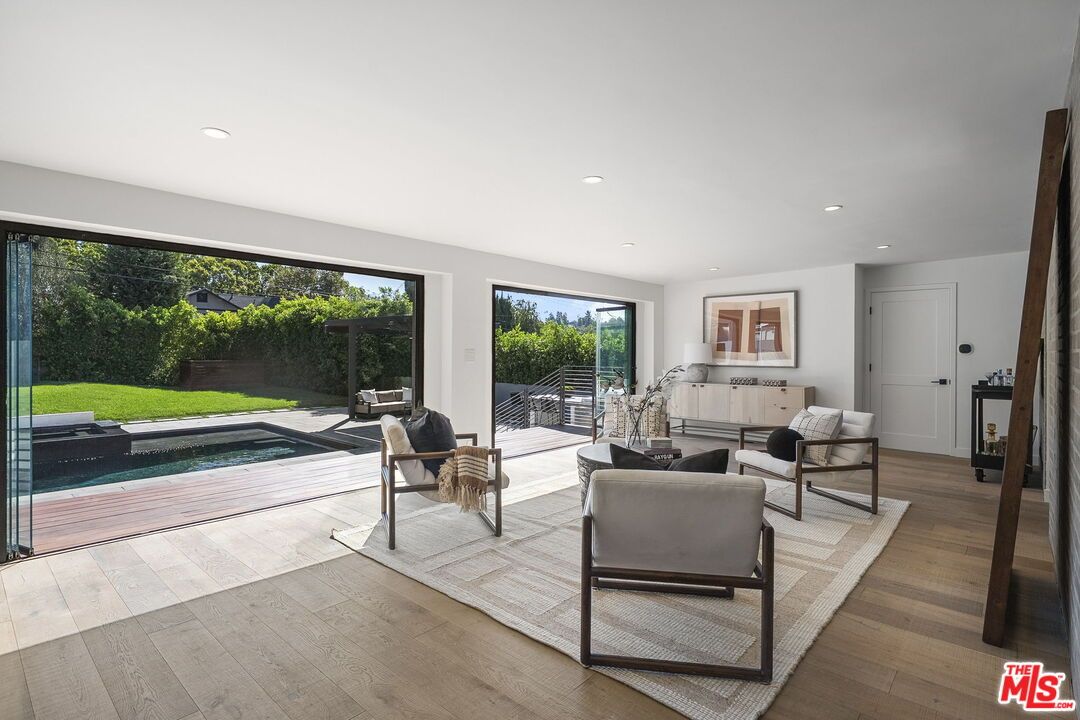 Interior, Living room, Pool, Recessed Lighting, Wood Texture Flooring