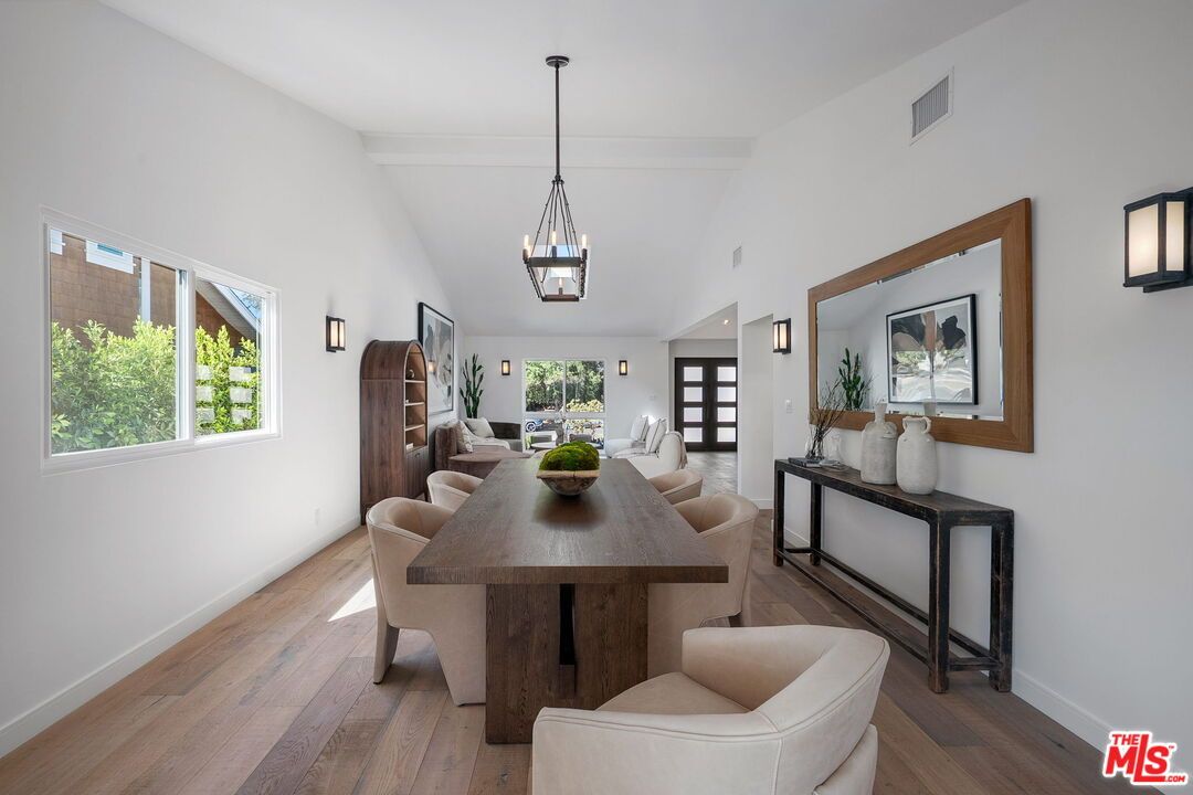 Dining room, Interior, Pendant Lights, Wood Texture Flooring