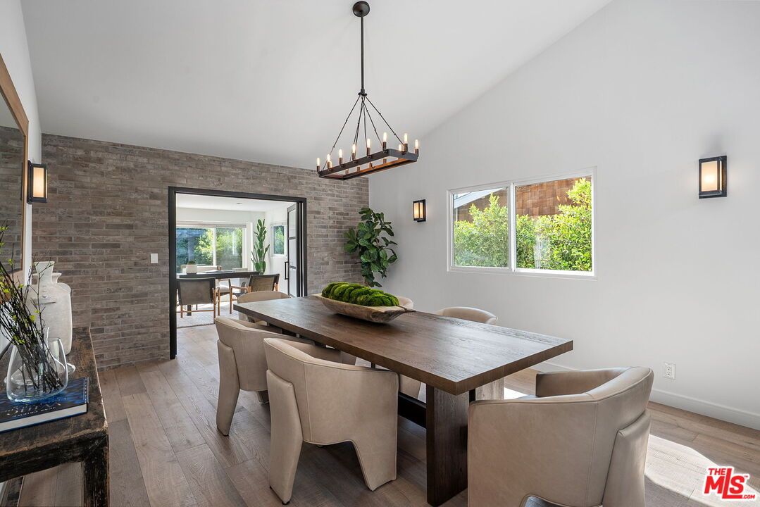 Dining room, Interior, Pendant Lights, Stone Walls, Wood Texture Flooring