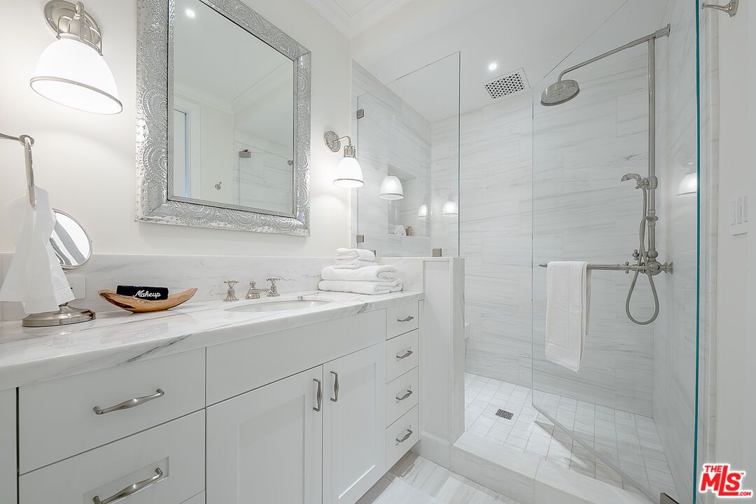 Bathroom, Dual Sink Vanities, Glass Shower, Interior, Recessed Lighting