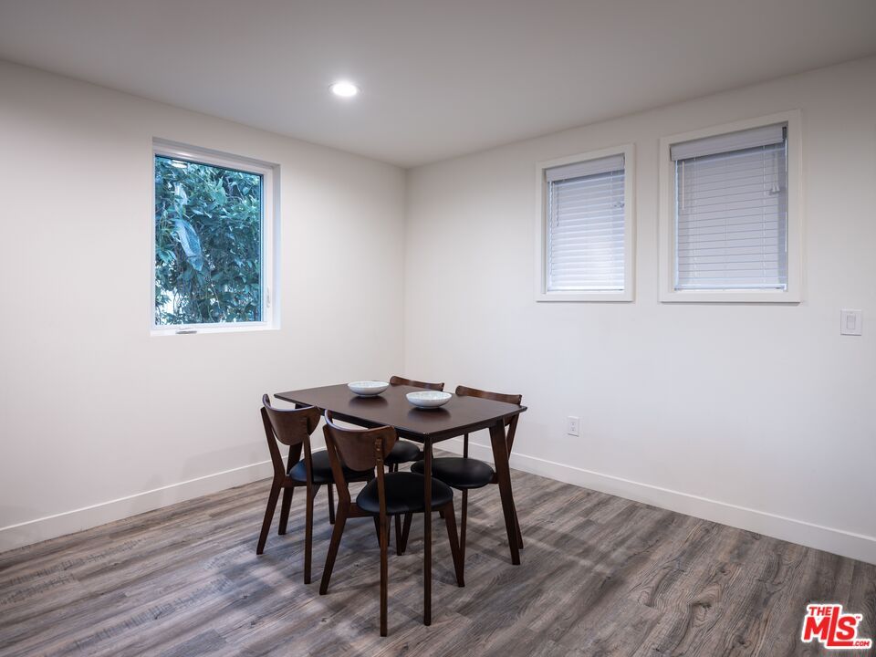 Dining room, Interior, Recessed Lighting, Wood Texture Flooring