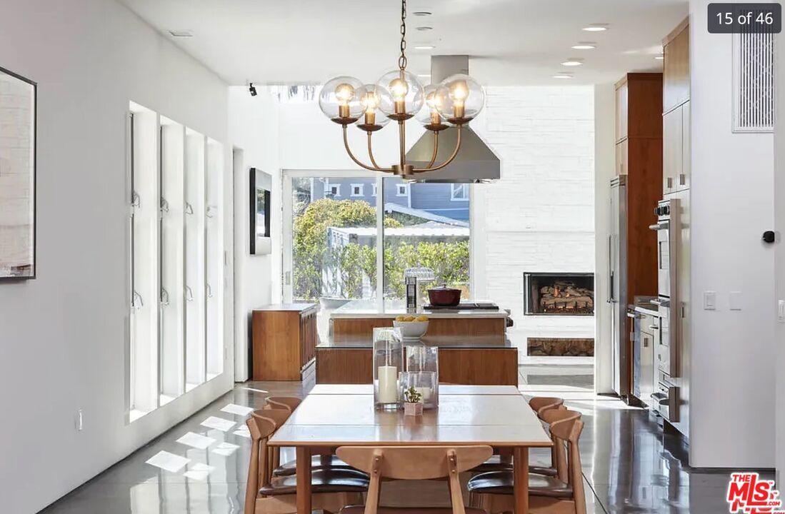 Chandelier, Dining room, Fireplace, Interior, Recessed Lighting