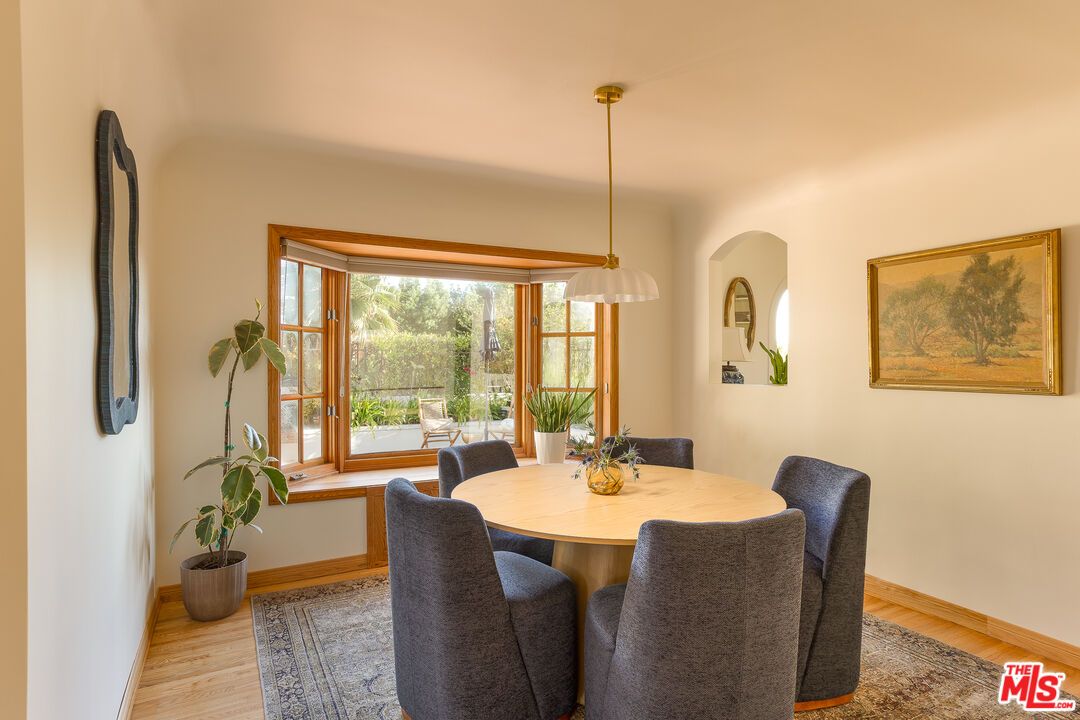 Dining room, Interior, Pendant Lights, Wood Texture Flooring