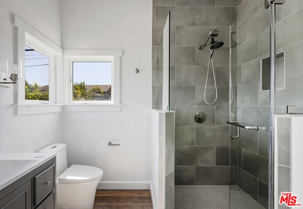 Bathroom, Glass Shower, Interior, Wood Texture Flooring