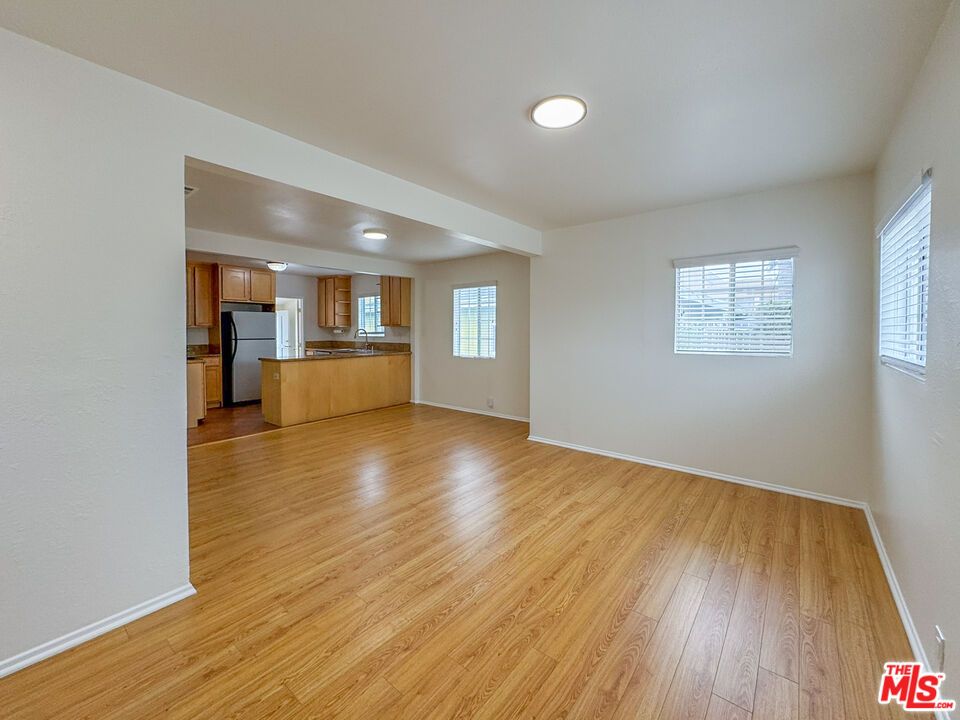 Empty room, Interior, Kitchen, Recessed Lighting, Wood Texture Flooring