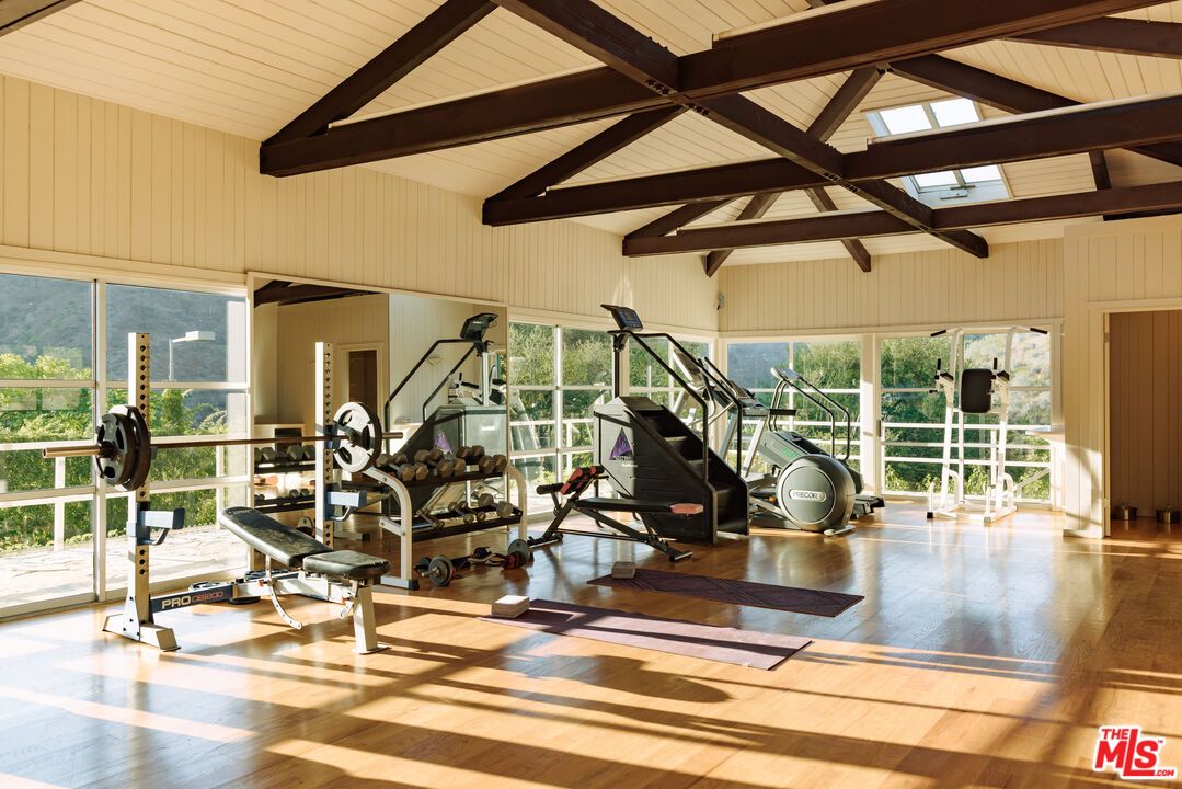 Fitness Equipment, Interior, Wooden Beams, Wood Texture Flooring